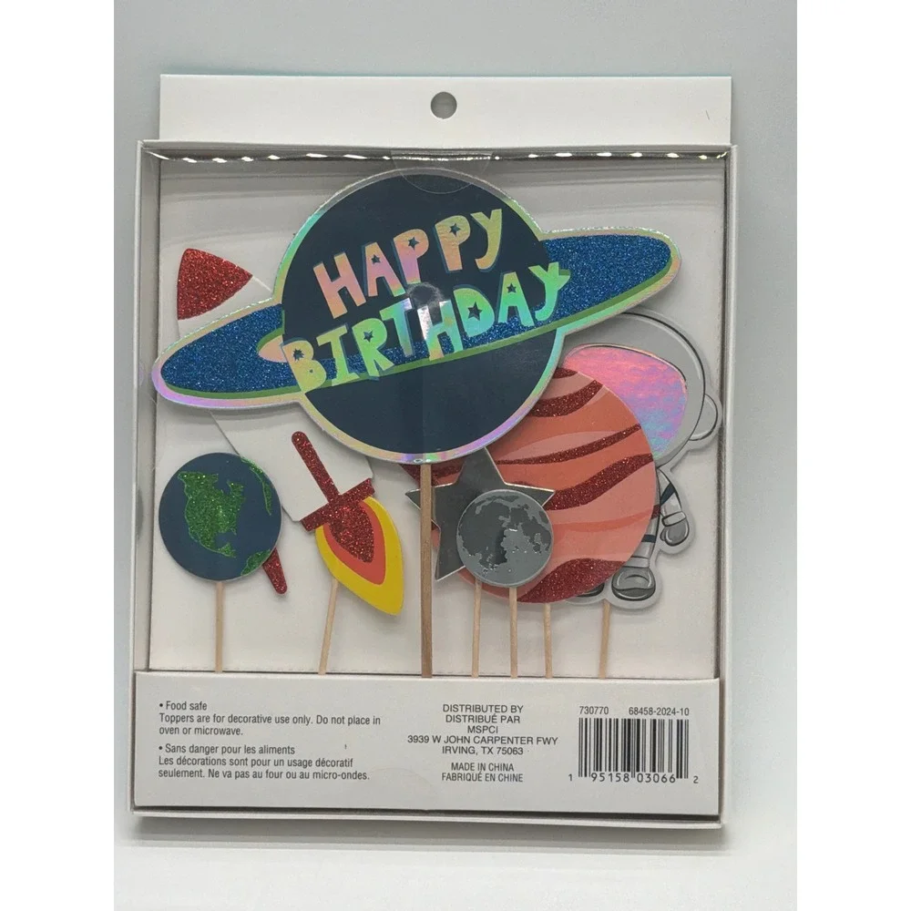 Celebrate It 15pc Outer Space Cake Topper Set Astronaut Rocket Birthday 730770